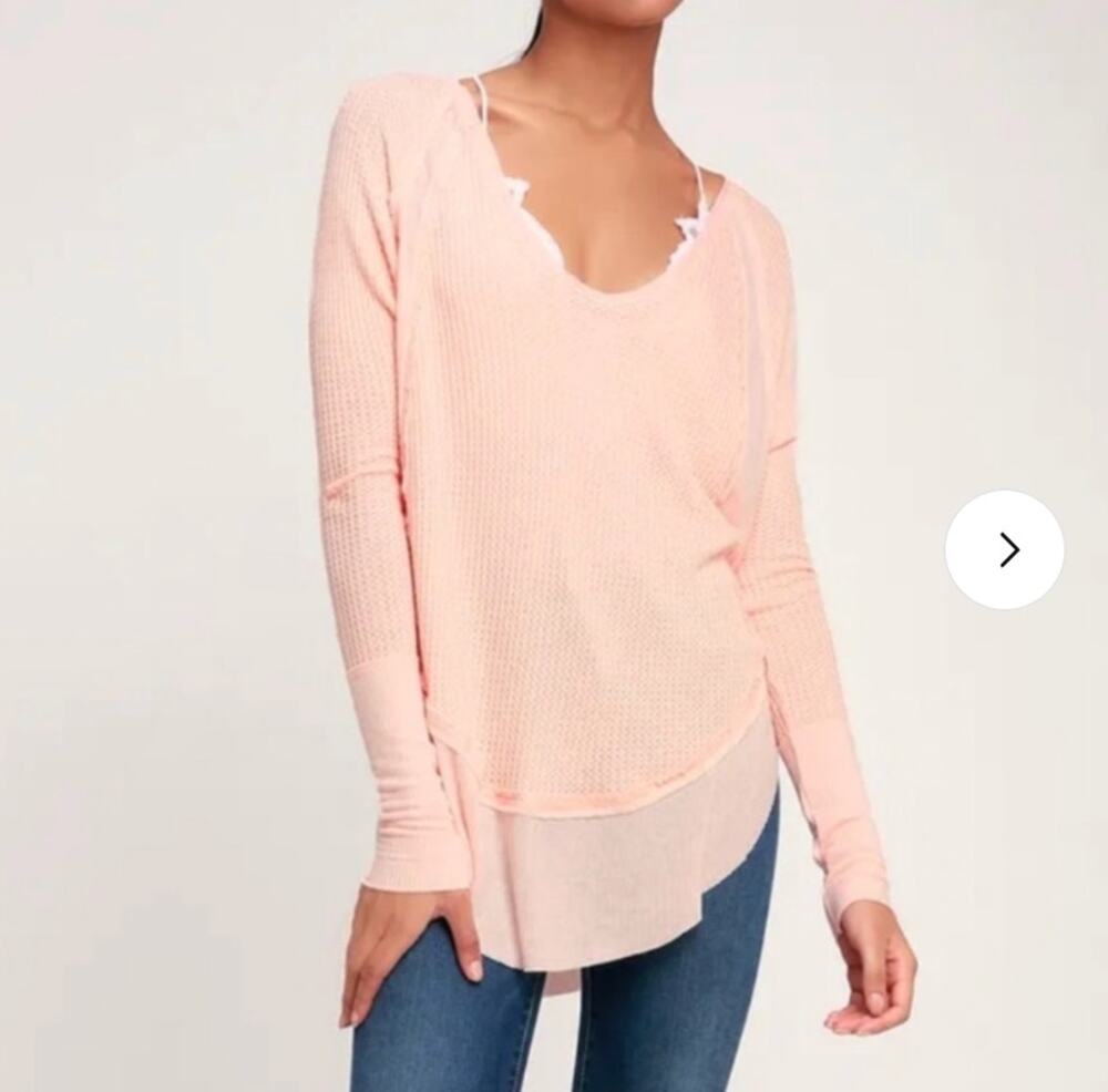 FREE PEOPLE We the Free catalina Pink Waffle Knit Round Hem Drapey Top | Medium